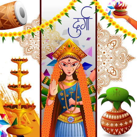 Happy Durga Puja festival background for India holiday Dussehraのイラスト素材