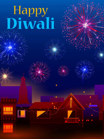 Decorated Diya for Happy Diwali festival holiday celebration of India greeting backgroundのイラスト素材