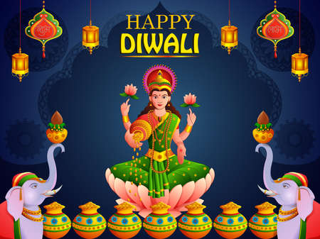 Decorated Diya for Happy Diwali festival holiday celebration of India greeting backgroundのイラスト素材
