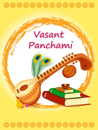 Vasant Panchami Saraswati Puja Indian festival backgroundのイラスト素材