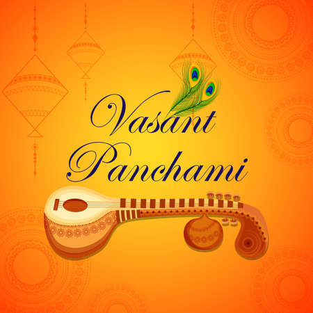 Vasant Panchami Saraswati Puja Indian festival backgroundのイラスト素材