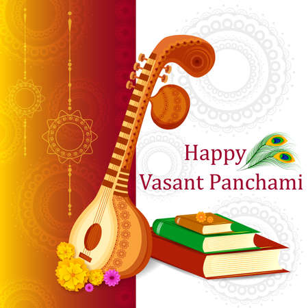 Vasant Panchami Saraswati Puja Indian festival backgroundのイラスト素材