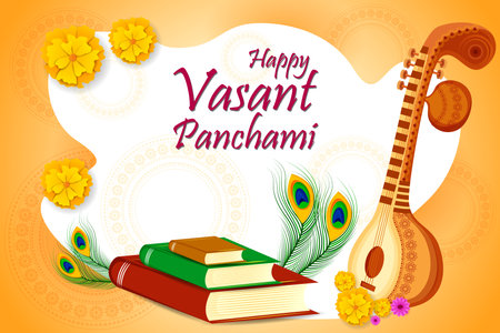 Vasant Panchami Saraswati Puja Indian festival backgroundのイラスト素材
