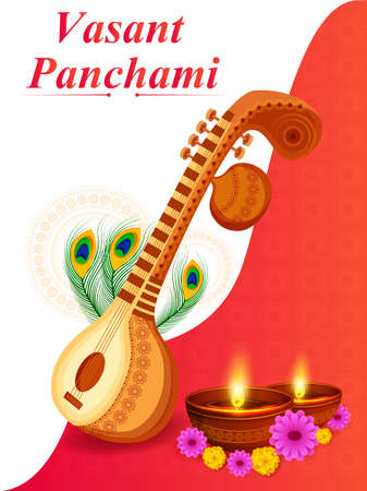 Vasant Panchami Saraswati Puja Indian festival backgroundのイラスト素材