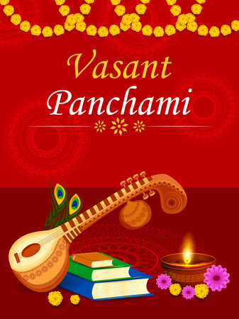 Vasant Panchami Saraswati Puja Indian festival backgroundのイラスト素材