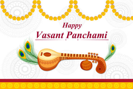 Vasant Panchami Saraswati Puja Indian festival backgroundのイラスト素材