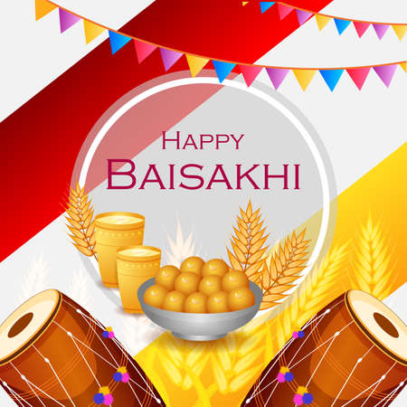 Greetings background for Punjabi New Year festival Vaisakhi celebrated in Punjab Indiaのイラスト素材