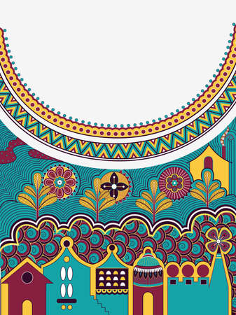 Russian mural floral design background template for greetings and invitation card