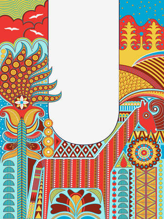 Russian mural floral design background template for greetings and invitation cardのイラスト素材