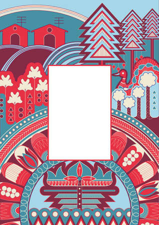 Russian mural floral design background template for greetings and invitation cardのイラスト素材