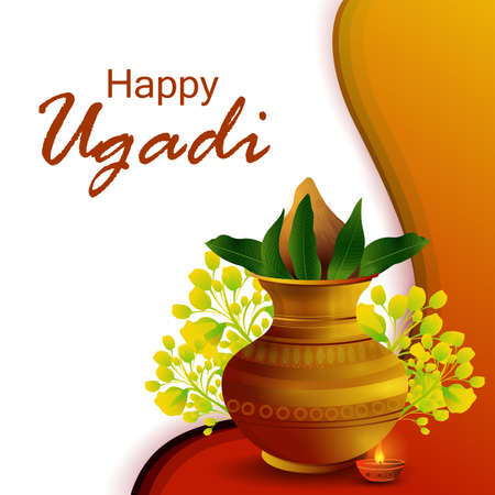 Happy Ugadi holiday religious festival background for Happy New Year of Andhra Pradeshのイラスト素材
