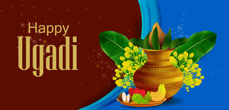 Happy Ugadi holiday religious festival background for Happy New Year of Andhra Pradeshのイラスト素材