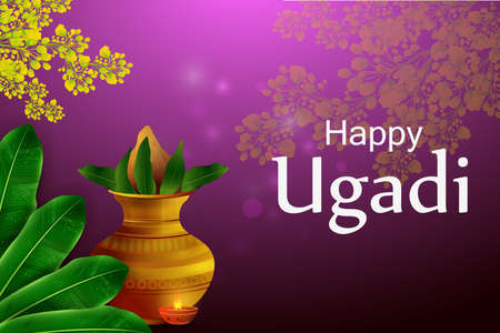 Happy Ugadi holiday religious festival background for Happy New Year of Andhra Pradeshのイラスト素材