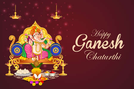 Lord Ganapati for Happy Ganesh Chaturthi festival religious banner backgroundのイラスト素材