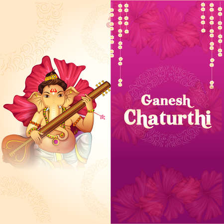 Lord Ganapati for Happy Ganesh Chaturthi festival religious banner backgroundのイラスト素材
