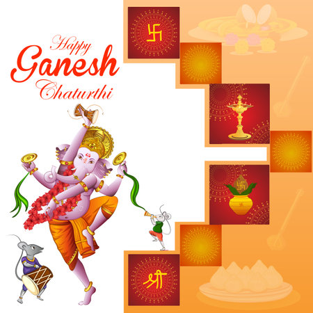 Lord Ganapati for Happy Ganesh Chaturthi festival religious banner backgroundのイラスト素材