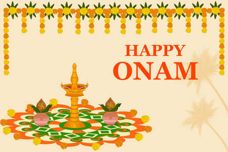 Happy Onam Big Shopping Sale Advertisement background for Festival of South India Keralaのイラスト素材