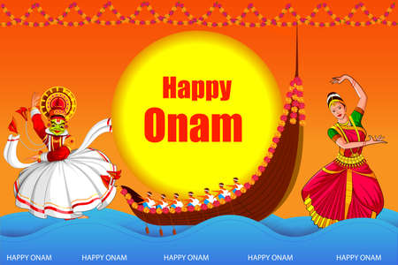 Happy Onam Big Shopping Sale Advertisement background for Festival of South India Keralaのイラスト素材