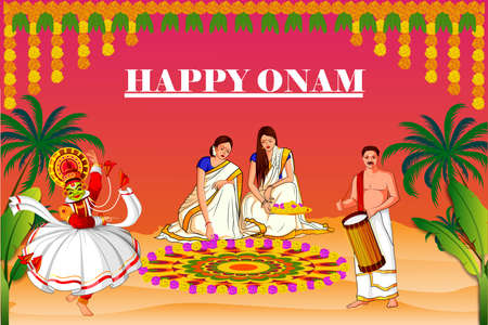 Happy Onam Big Shopping Sale Advertisement background for Festival of South India Keralaのイラスト素材
