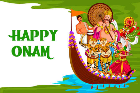 Happy Onam Big Shopping Sale Advertisement background for Festival of South India Keralaのイラスト素材