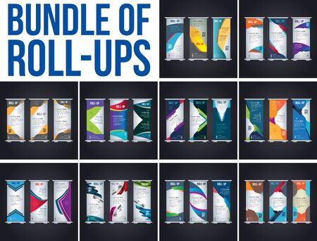 Bundle of Color Business Roll Up template, Banner, Standee Design, Vector illustration, Background, display stand, advertisement,のイラスト素材