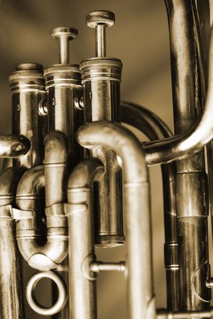 Valves of an old baritone hornの写真素材