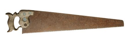 Old rusty crosscut saw isolated on whiteの写真素材