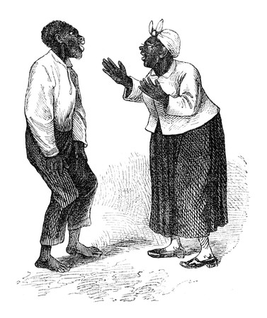 Stereotypical African Americans. Illustration originally published in Hesse-Wartegg's "Nord Amerika", swedish edition published in 1880. The image is currently in Public domain by virtue of age.の写真素材
