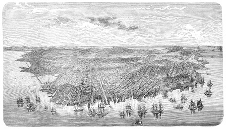 Old Aerial view of San Francisco, California. Illustration originally published in Hesse-Wartegg's "Nord Amerika", swedish edition published in 1880. The image is currently in Public domain by virtue of age.の写真素材