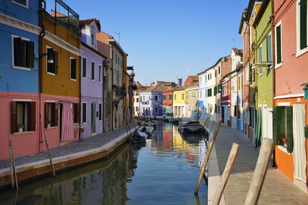 Burano is situated 7 kilometers from Venice. Burano is known for its small, brightly-painted houses.の写真素材
