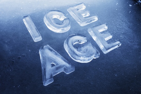 Words "Ice Age made of real ice letters on ice background.の写真素材