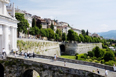 ERGAMO, LOMBARDY, ITALY - MAY 29: Scenery and the town wall of the Bergamo Citta Alta, May 29, 2011 in Bergamo, Lombardy, Italy
