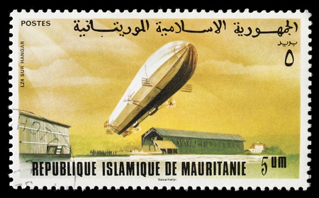 MAURITANIA - CIRCA 1976: Stamp depicting Zeppelin LZ74 airship. Circa 1976 in Mauritaniaのeditorial素材