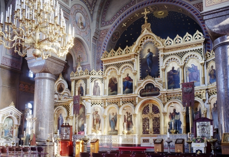HELSINKI - March 7: Iconostasis of Uspenski Cathedral, an Eastern Orthodox cathedral dedicated to the Dormition of the Theotokos (the Virgin Mary). March 7, 2013 in Helsinki, Finlandのeditorial素材