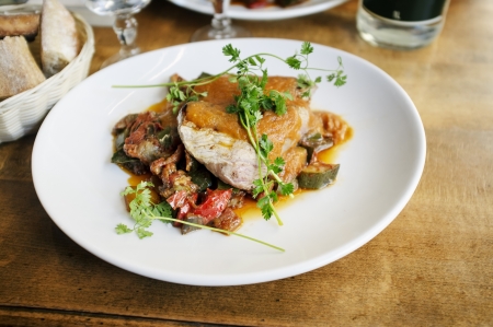 Veal Steak with Ratatouille served in a restaurant in Paris, France