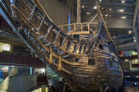 STOCKHOLM, SWEDEN - MAY 17, 2014: The Vasa Museum displays the only almost fully intact 17th century ship that has ever been salvaged, the 64-gun warship Vasa that sank on her maiden voyage in 1628.のeditorial素材