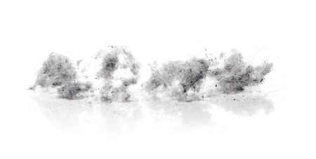 Dust bunnies on white reflecting backgroundの写真素材
