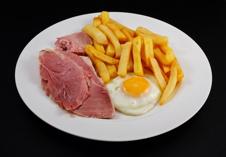 Close up of Ham, egg and chips  A traditional British Cafe Dishの写真素材
