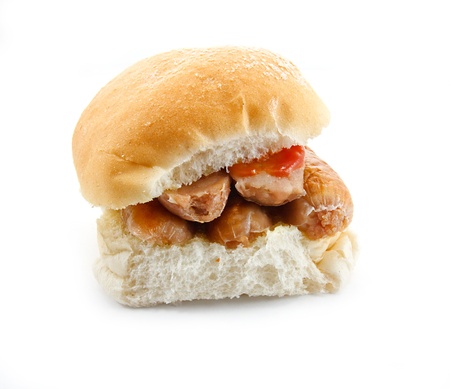 Sausage filled bread roll, bap or bunの写真素材