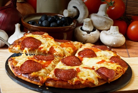 Pepperoni and Cheese Pizzaの写真素材