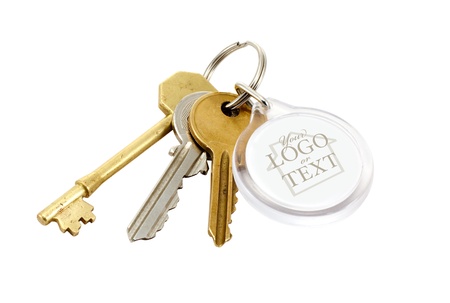 A set of house keys with clear plastic Key fob の写真素材