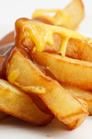 Chips, cheese and gravy, a modern european take away dishの写真素材