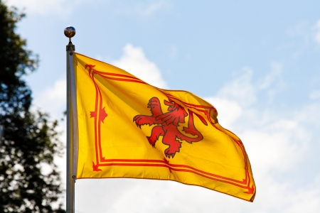 The ancient royal flag of the monarch of Scotland the Rampant Lionの写真素材