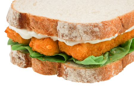 Fresh Fish Finger Sandwich close up isolated against a white の写真素材