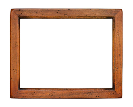 Flat plain wooden picture frame isolated on a white backgroundの写真素材