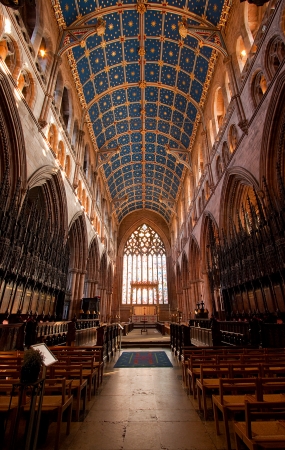 Interior of Carlisle Cathedral showing the ornate ceilingのeditorial素材