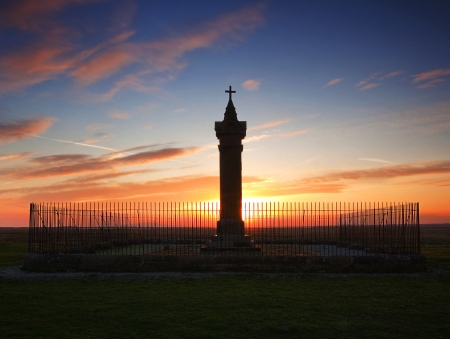 April Sunset at King Edward 1sts Monument marking the spot where he died on the Solway Near Burgh By Sandsの写真素材