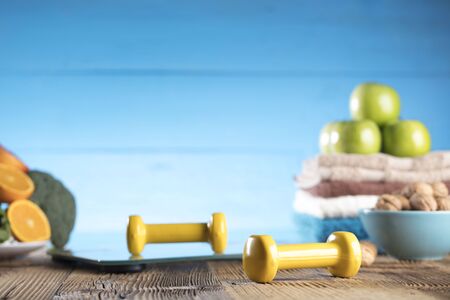 Fitness concept - objects and foodの写真素材