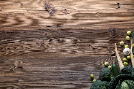 Vegetables. Wooden table, top view.の写真素材