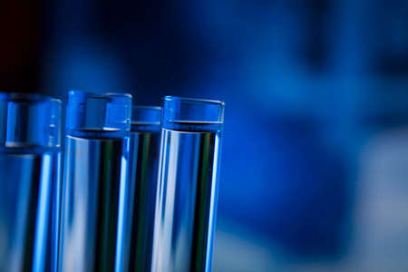 Laboratory theme.  Laboratory experiment. Test tubes. Scietific lab concept. Colorful bokeh.の写真素材